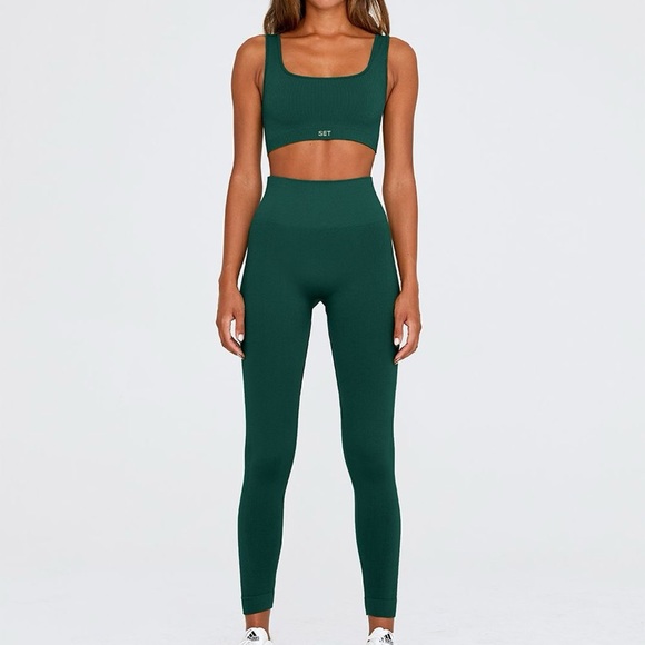 SET Active Other - SET Active Forest Green Ribbed Sports Bra & High-Waist Leggings Set